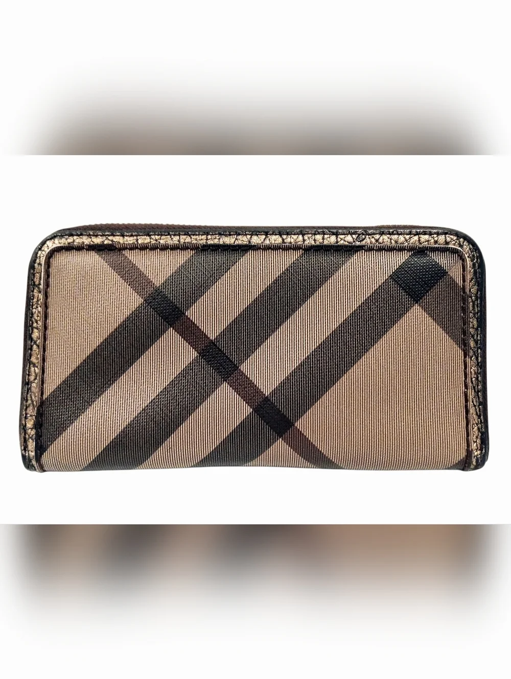 Burberry Smoke Check Stitch Small Zippy Wallet In Antique Gold - Picture 5 of 16